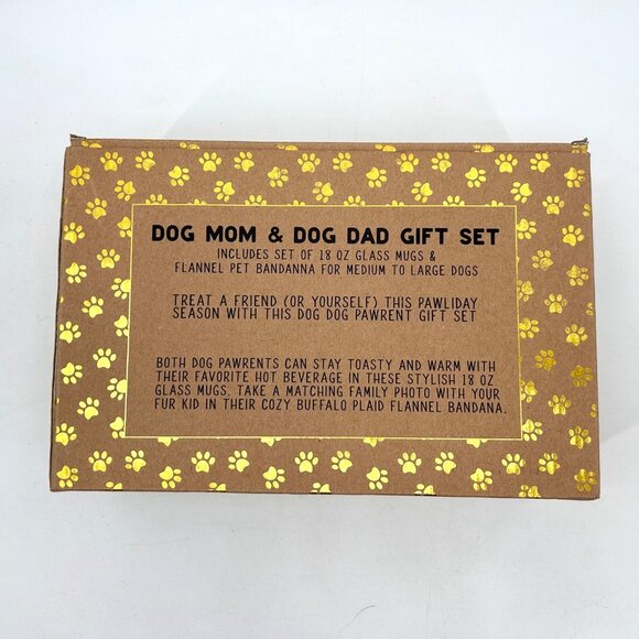 NIB GIFT SET OF 2 DOG MOM DAD GLASS MUGS RED BLACK PLAID PAW PRINT NO BANDANA - Picture 6 of 7